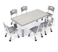 Shein Mesa infantil con 6 sillas, grupo de mesa infantil de plástico, altura regulable, juego de mesa y sillas infantiles para guardería y habitación infant