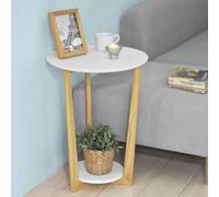 Shein Mesa lateral con 2 estantes FBT52-WN, mesa de café para balcón, color blanco-natural, aprox. An x Al x Pr: 45x60x45cm