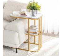 Shein Mesa lateral con 2 estantes, mesa de café, mesa para laptop, mesa de noche, mesa de enfermería con marco de metal dorado. Aprox. Ancho x Alto x Profun