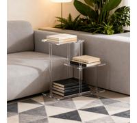 Shein Mesa lateral de acrílico, mesa auxiliar multifuncional estrecha adecuada para sala de estar, dormitorio, pasillo y estantería de almacenamiento