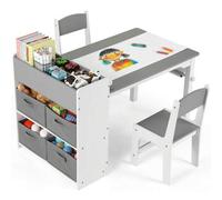 Shein Mesa para niños con 2 sillas, mesa de pintura Conjunto de asientos para niños con espacio de almacenamiento, juego de sillas de mesa para niños de mad