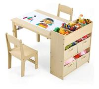 Shein Mesa para niños con 2 sillas, mesa de pintura Conjunto de asientos para niños con espacio de almacenamiento, juego de sillas de mesa para niños de mad