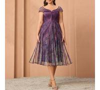 Shein Mgiacy, nueva llegada, vestido de noche de alta gama con hombros, sin tirantes, malla estampada, cordón, gran vuelo, para eventos de etiqueta negra