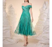 Shein Mgiacy, nueva llegada, vestido de noche de alta gama con un hombro, escote de halter, malla estampada, cierre de solapa, vuelo amplio