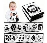 Shein Mi primer libro blando de alto contraste en blanco y negro para bebé, libro de tela para tiempo de panza para bebés, tarjetas de bebé en blanco y negr