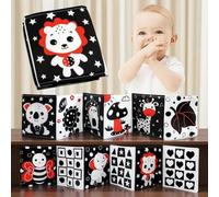 Shein Mi primer libro suave de alto contraste blanco y negro para bebé, juguetes de libro de tela para tiempo de barriga de bebé, tarjetas de bebé blanco y