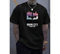 Shein " Miami City "Creative Print Men's Casual T-Shirt, Summer Fashion Crew Neck Short Sleeve Top, Modern Streetwear For Men Tee For Adult, Men, Women, Te