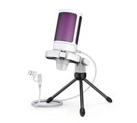 Shein Micrófono de gaming USB con botón de silencio táctil, iluminación RGB y trípode para PC, portátil, micrófono de condensador de juegos adecuado para vi