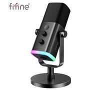 Shein Micrófono de juego FIFINE AM8 USB/XLR para podcasting, micrófono dinámico con iluminación RGB controlable, silencio táctil, conector para auriculares,