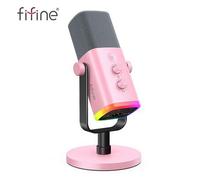 Shein Micrófono de podcast FIFINE AM8 rosa con USB/XLR, micrófono dinámico cardioide con iluminación RGB controlable, silencio táctil, conector para auricul