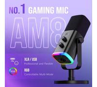 Shein Micrófono dinámico USB/XLR adecuado para podcasting, juegos de PC/computadora, transmisión en vivo, con iluminación RGB, botón de silencio, conector p