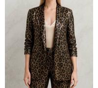 Shein MIiMiShopes Blazer Estampado de Leopardo Estampado Integral Elegante Casual Fiesta Poliéster Botón delantero Hollow Out Bolsillo co