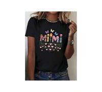 Shein MIMI Floral T-Shirt for Women | 100% Pure | Casual Round Neck, Short Sleeve | Multi-Color Geometric & Heart Patterns with Butterflies and Flowers