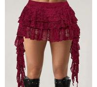 Shein Minifalda casual de vacaciones con cintura baja, sexy, de encaje blanco con volantes y shorts de para evitar que se levante la falda