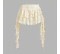 Shein Minifalda casual de vacaciones con cintura baja, sexy, de encaje blanco con volantes y shorts de para evitar que se levante la falda