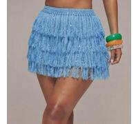 Shein Minifalda de ganchillo con lentejuelas, capas y flecos, primavera verano, Ibiza, festival, vacaciones, linda, sexy, Y2k, noche, club, seducción tropic