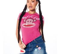 Shein Minifalda de Mezclilla Monkey con Parches Gráficos, Dobladillo Deshilachado e Impresión de Letras Varsity Estilo Y2K