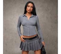 Shein Minifalda plisada minimalista de estilo universitario con cinturón incorporado y decoración, color gris sólido, para mujer, para salir, para volver al
