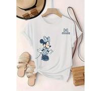 Shein Minnie Mouse Print Women'S Casual Short, Camiseta de algodón Disney