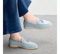 Shein Mocasines casuales cómodos de ante azul cielo para mujer, adecuados para ir al trabajo, actividades al aire libre, compras, y uso diario