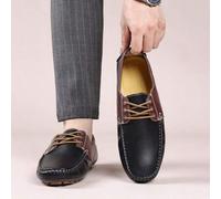 Shein Mocasines de cuero formales de negocios para hombres, mocasines de cuero de color negro y marrón clásicos, zapatos náuticos cómodos, transpirables y l