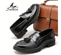 Shein Mocasines de hombre estilo británico de diseñador, zapatos de cuero con borlas, lujo asequible para la vida moderna, forro suave y cómodo, zapatos de