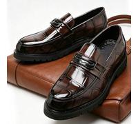 Shein Mocasines de lujo y estilo retro para hombres, zapatos formales a cuadros, zapatos formales de vestir cómodos y modernos de lujo con estampado de coco