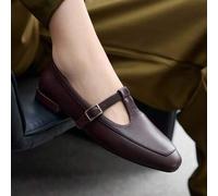 Shein Mocasines de mujer con punta cuadrada, tacón bajo plano y sin cordones, cómodos y versátiles, en color café/negro, ligeros para el transporte