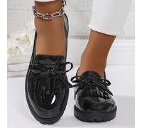 Shein Mocasines de tacón grueso elegantes y cómodos de estilo vintage nuevo, zapatos de vamp bajo, zapatos Mary Jane de tacón grueso, zapatos de moda con bo