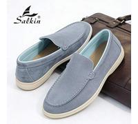 Shein Mocasines tipo slip-on para hombre de diseñador de moda, zapatos casuales de ante suave de unicolor, sensación de lujo asequible, suaves, cómodos, tra
