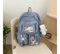 Shein Mochila clásica bicolor con parche de letra, mochila de nailon linda con estilo escolar kawaii: con alfileres y accesorios, bolso de mujer con estilo