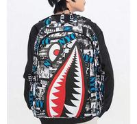Shein Mochila con estampado de boca de tiburón, esencial para el regreso a clases en el campus, almacenamiento de libros para estudio en la biblioteca, viaj