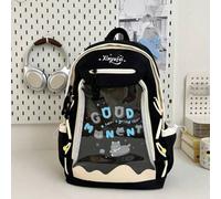 Shein Mochila de cordón con gran capacidad, de estilo casual, con estampado de letra de gato de dibujos animados, de PVC transparente y de múltiples bolsill