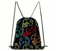 Shein Mochila de cuerdas con tema de juegos, mochila de cuerdas con patrón creativo para fitness, senderismo, viaje, mochila escolar, mochila pequeña
