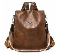 Shein Mochila de cuero con cera de aceite | Marrón retro * Negro oscuro, que presenta una estética de transporte de escena completa. Desbloquea la soberanía