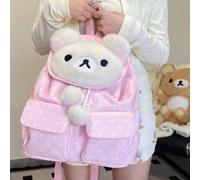 Shein Mochila de dibujos animados japoneses Rilakkuma, bolsa de lona versátil con lunares para estudiantes y mujeres que viajan