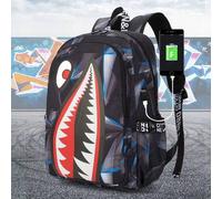 Shein Mochila de gran capacidad con estampado de tiburón para adolescentes, mochila personalizada minimalista para la temporada de regreso a clases, mochila