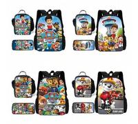 Shein Mochila de moda del equipo de agentes Paw Patrol Wangwang de 3 piezas para damas y caballeros, con bolsa de almuerzo y estuche para lápices, para sali