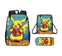 Shein Mochila de Pikachu Pokémon Set de 3 piezas, bolsa de estudiante de gran capacidad de tela Oxford, mochila escolar de anime lindo