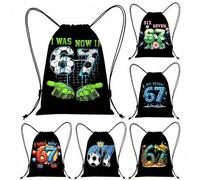 Shein Mochila deportiva 67 Six Seven - Mochila deportiva con cordón y estampado digital. Bolsa de uso diario casual con estampado aleatorio, diseño de patró