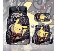 Shein Mochila, estuche para lápices y bolso bandolera de 3 piezas con impresión 3D de Pokekachu, hechos de poliéster cómodo y con reductor de carga, para es