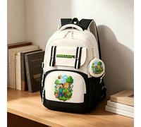 Shein Mochila grande de uso diario de dos piezas con bloques de color negro y blanco de Minecraft, con patrón de Steve, Alex y abeja, monedero redondo, perf