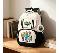 Shein Mochila grande de uso diario de dos piezas estilo coreano Minecraft con bloques de color negro y blanco, patrón de bloques de píxeles de Steve, Alex,