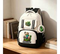 Shein Mochila grande de uso diario de dos piezas estilo coreano Minecraft con bloques de color negro y blanco, monedero con patrón Creeper, perfecta para am