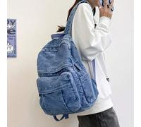 Shein Mochila vaquera de estilo vintage para mujer, con gran capacidad, ideal para estudiantes y alumnas, bolsa de viaje versátil.
