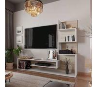 Shein Módulo de TV para Salón Comedor Snake en Color Roble Artisan/Negro o Roble Sonoma/Nymphaea Alba con 4 Estantes 160x130x29 cm