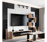 Shein Módulo de TV para Salón Comedor Snake en Color Roble Artisan/Negro o Roble Sonoma/Nymphaea Alba con 4 Estantes 160x130x29 cm