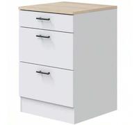 Shein Módulo Inferior Cocina Kira 3 Cajones Estilo Moderno Blanco Brillo y Roble Canadian 60x90x60 cm
