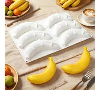 Shein Molde de silicona de 6 cavidades para pastel de mousse de fruta plátano/limón, molde de repostería francesa para pudín de chocolate, molde creativo DI
