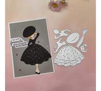 Shein Molde de vestido de una pieza con diseño de cuchilla de dama de moda retro, molde de arte de papel de estampado dorado de acero al carbono